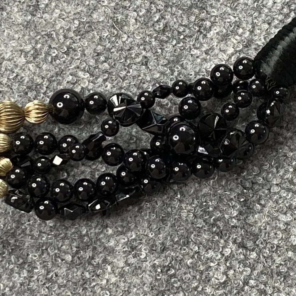 VTG Carolyn Tanner Beaded‎ Belt Women M Black Gold Adjustable Statement 80s 90s